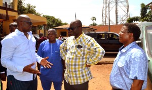 L-R: Ekiti State Governor, Dr. Ayodele Fayose, Director General Fayose Campaign Organization, Chief Dipo Anisulowo, Special Adviser to the Governor on Works and Infrastructure, Mr. Kayode Osho, and Director of Civil Engineer ,Ministry of Works, Engr. Julius Olofin, during the inspection of the ongoing Am phi-Theatre at Ewi’s Palace in Ado-Ekiti….on Thursday